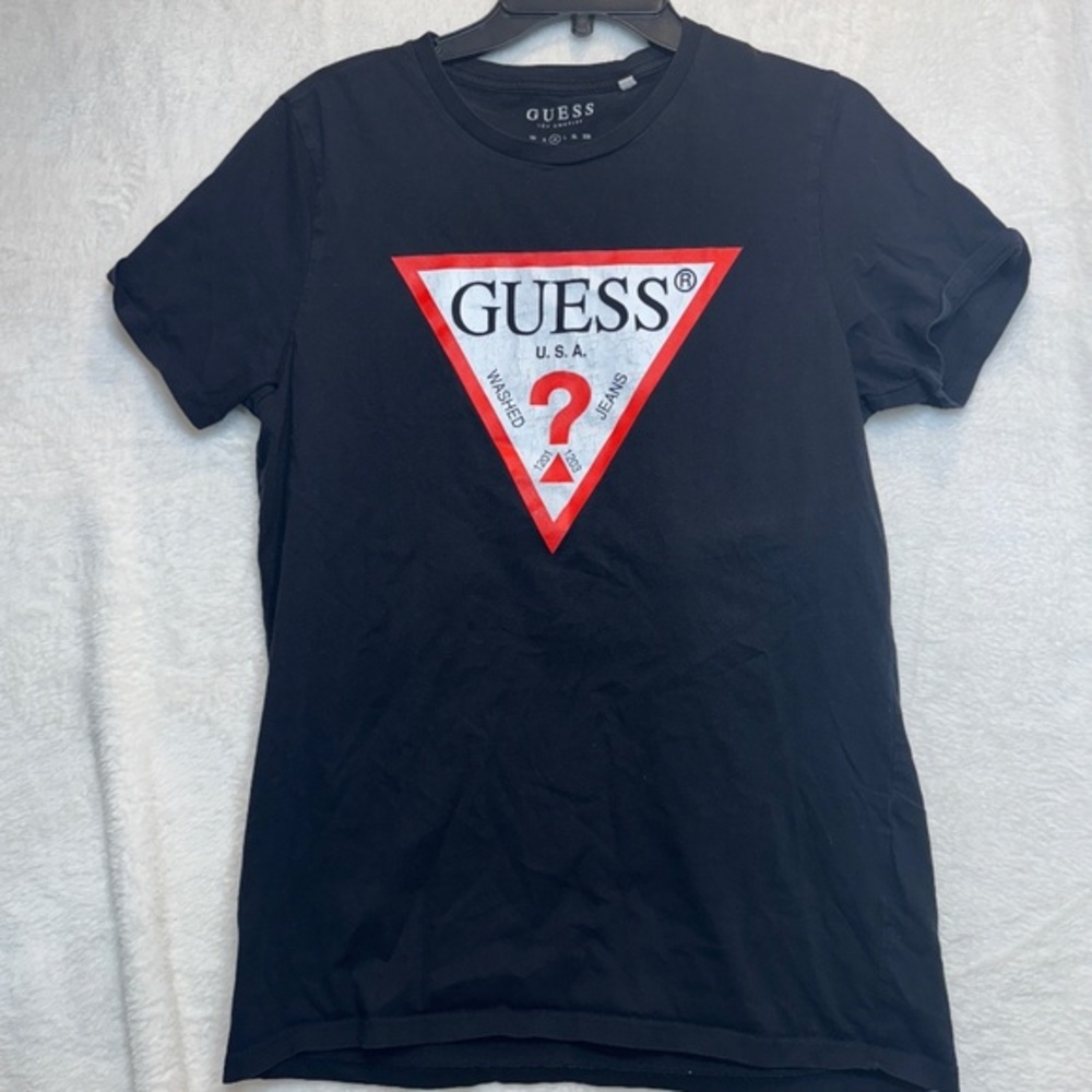 Guess T-Shirt Womens Size Medium Black Short Sleeve Logo 100% Cotton